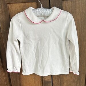 Florence Eiseman White Long Sleeve Shirt with Pink Trim